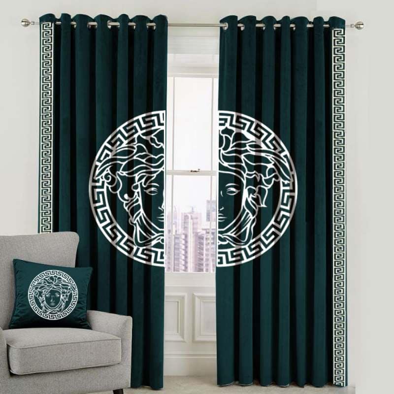 Luxury Velvet Splendid Curtains Blackout ( 2 Curtain Set )Green LEC-115