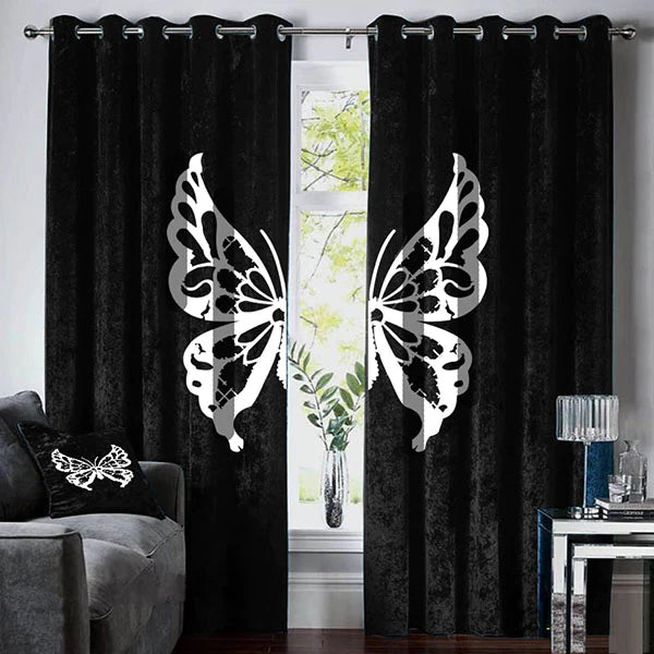Luxury Velvet Butterfly Curtains ( 2 Curtains Set )Black LEC-108