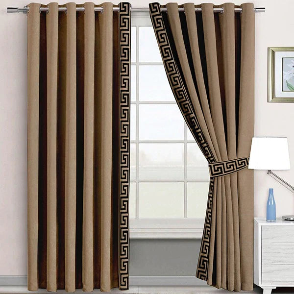 Luxury Velvet Curtain - Dull Brown And Black