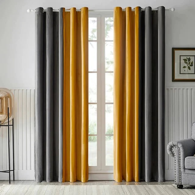Luxury Velvet Curtains Grey & Golden LEC-133
