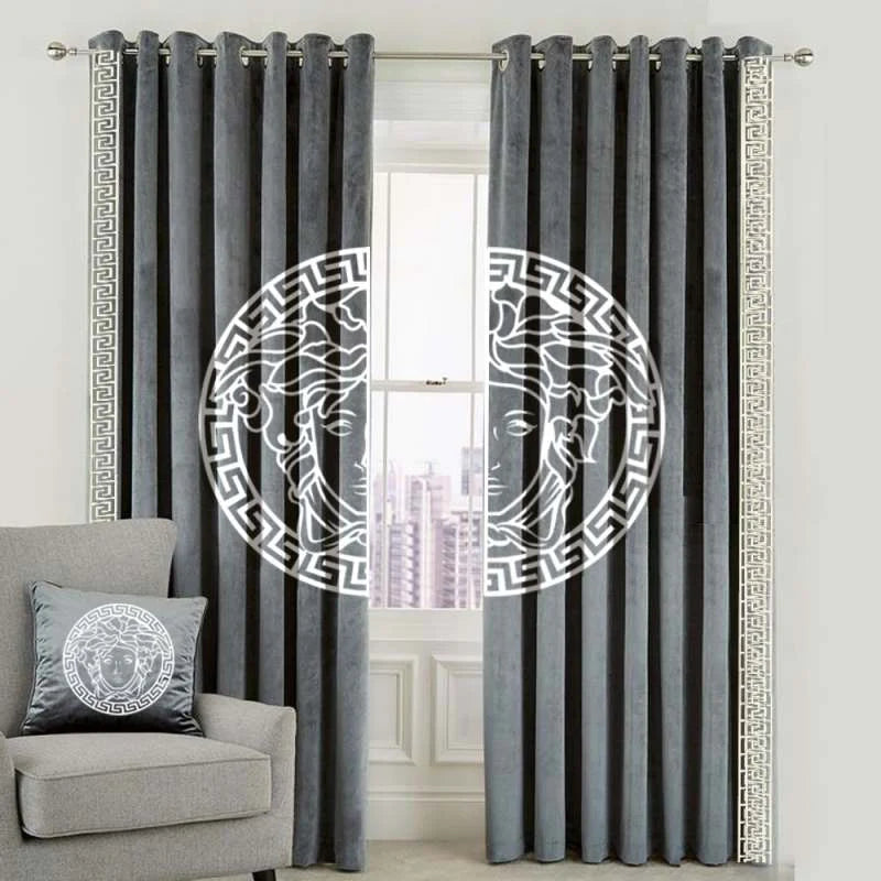 Luxury Velvet Splendid Curtains Blackout ( 2 Curtain Set )Gray LEC-116