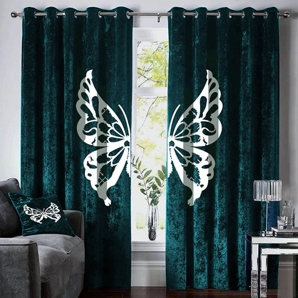 Luxury Velvet Butterfly Curtains ( 2 Curtains Set )Teal LEC-114