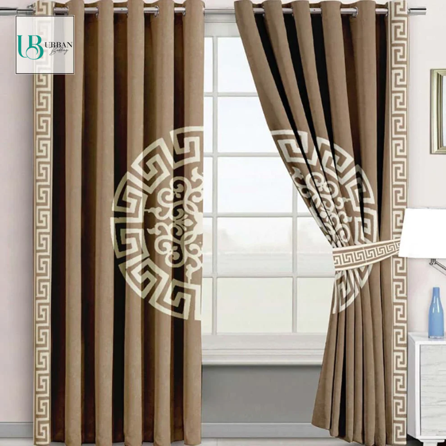 2 Pieces Premium splendid velvet curtain Panels & 2 Belts (Camel/White)