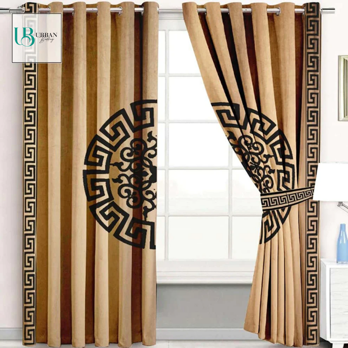 2 Pieces Premium splendid velvet curtain Panels & 2 Belts (Dull Brown/Black)