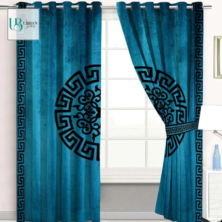 2 Pieces Premium splendid velvet curtain Panels & 2 Belts (Zinc/Black)