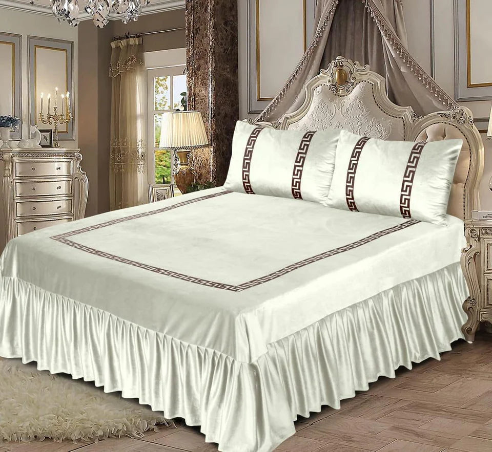 3PCS BLACK VELVET FRILL BED SHEET SET BE-1500