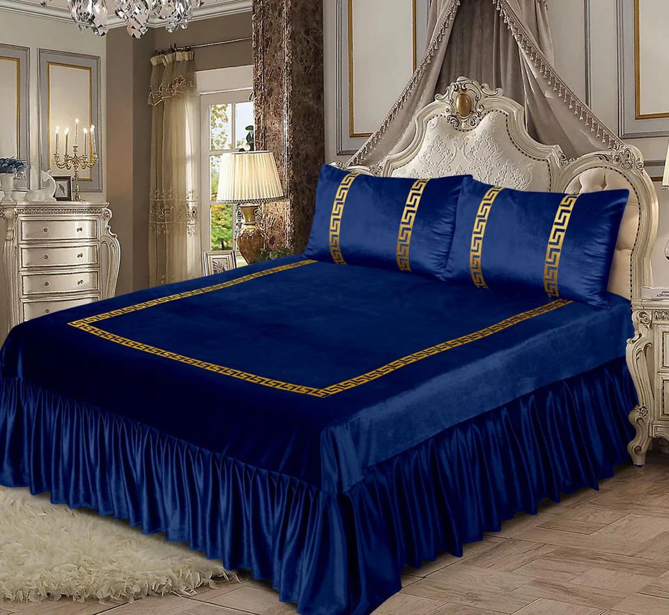 3PCS BLACK VELVET FRILL BED SHEET SET BE-1500