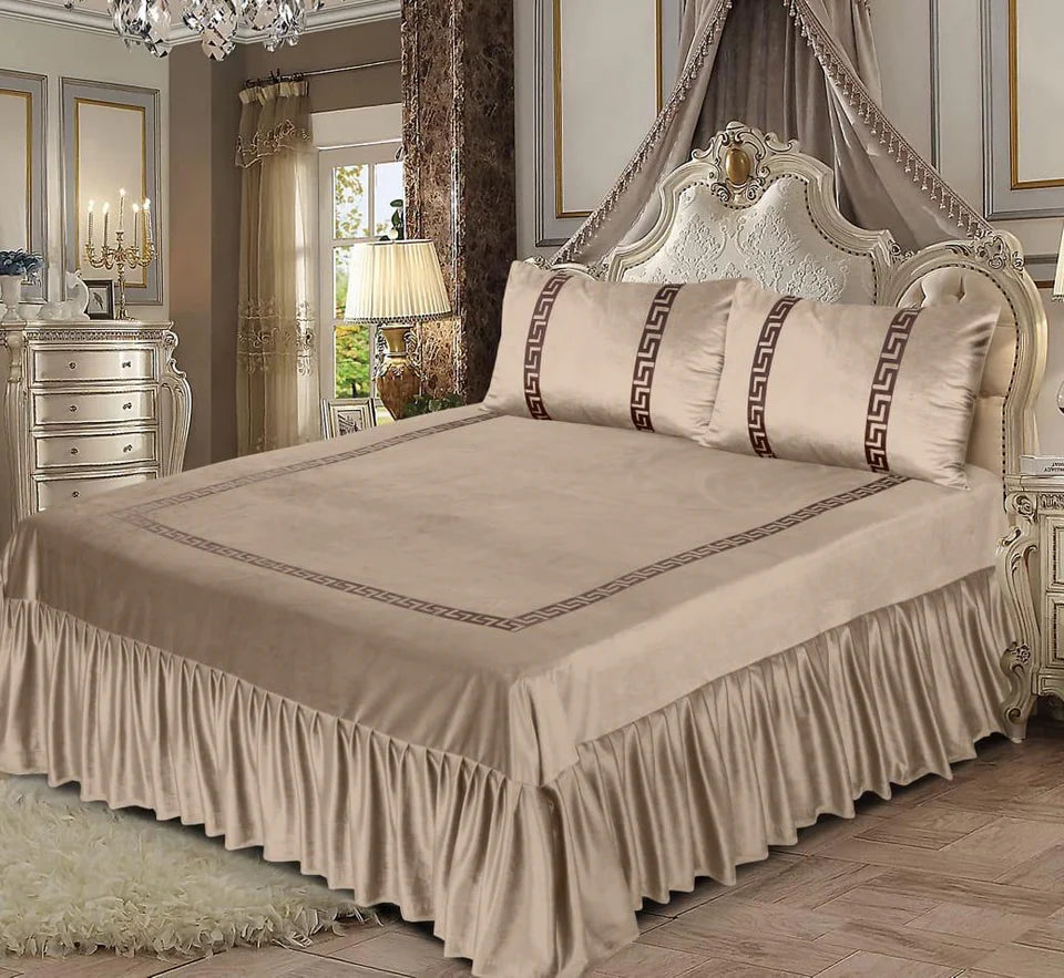 3PCS BLACK VELVET FRILL BED SHEET SET BE-1500