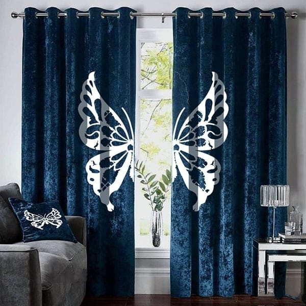 Luxury Velvet Butterfly Curtains ( 2 Curtains Set )Blue LEC-109