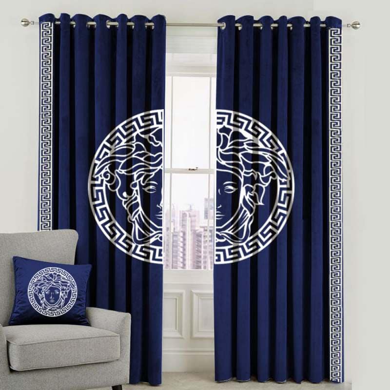 Luxury Velvet Splendid Curtains Blackout ( 2 Curtain Set )Blue LEC-117