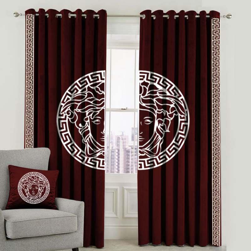 Luxury Velvet Splendid Curtains Blackout ( 2 Curtain Set )Red LEC-118